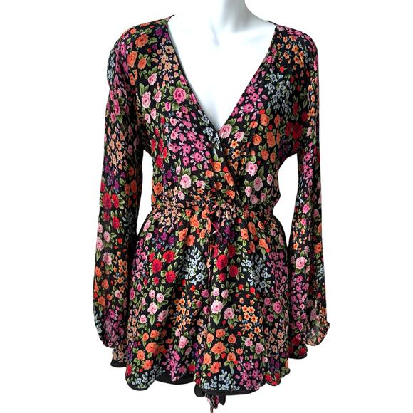 Yumi Kim Floral Print Romper Women's Large Long Balloon Sleeves Flowy Romantic - Picture 1 of 16